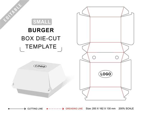 hamburger box die cut template